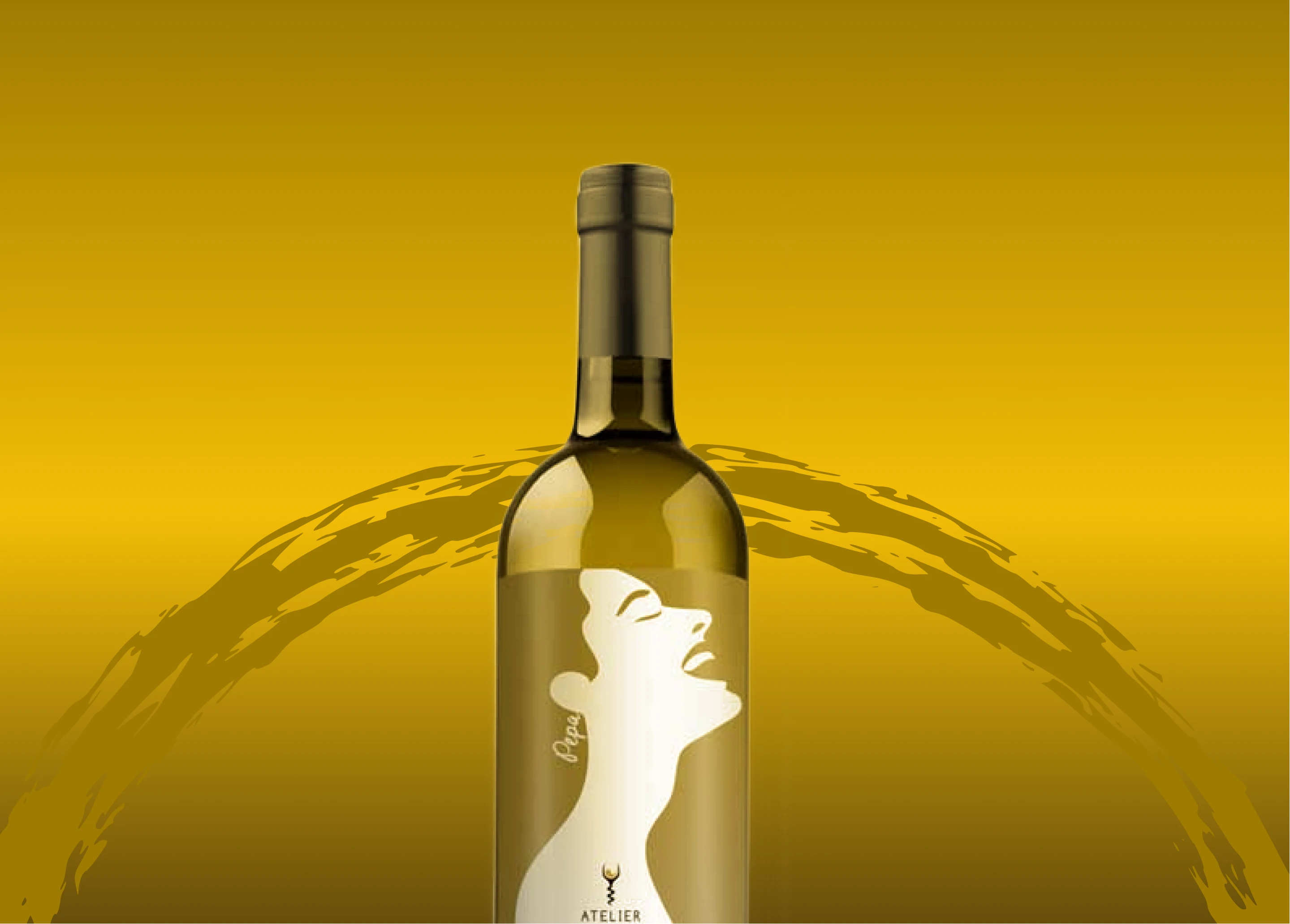 Pepa white wine by Atelier de Vino on a gold background