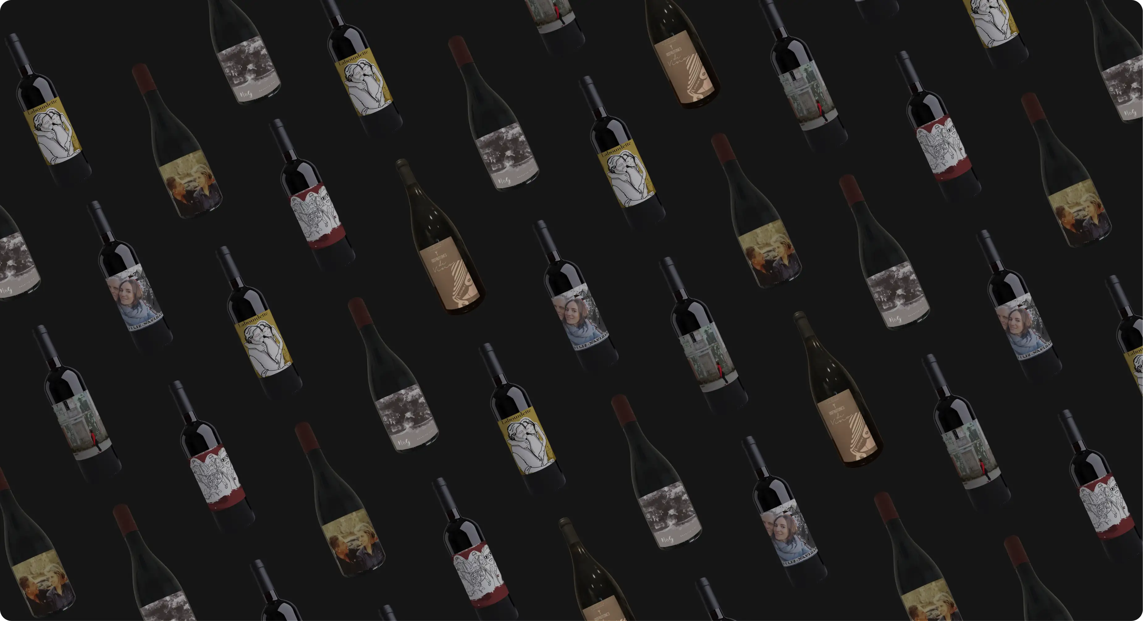 The Atelier de Vino "personalise your label" experience surrounded by custom labels