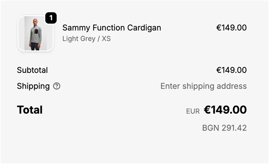 The cart summary with subtotal and total