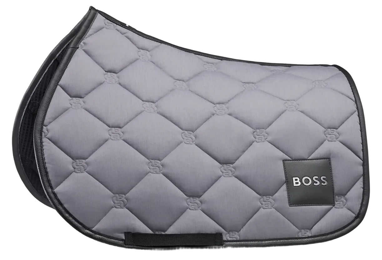 A grey quilted BOSS saddle pad