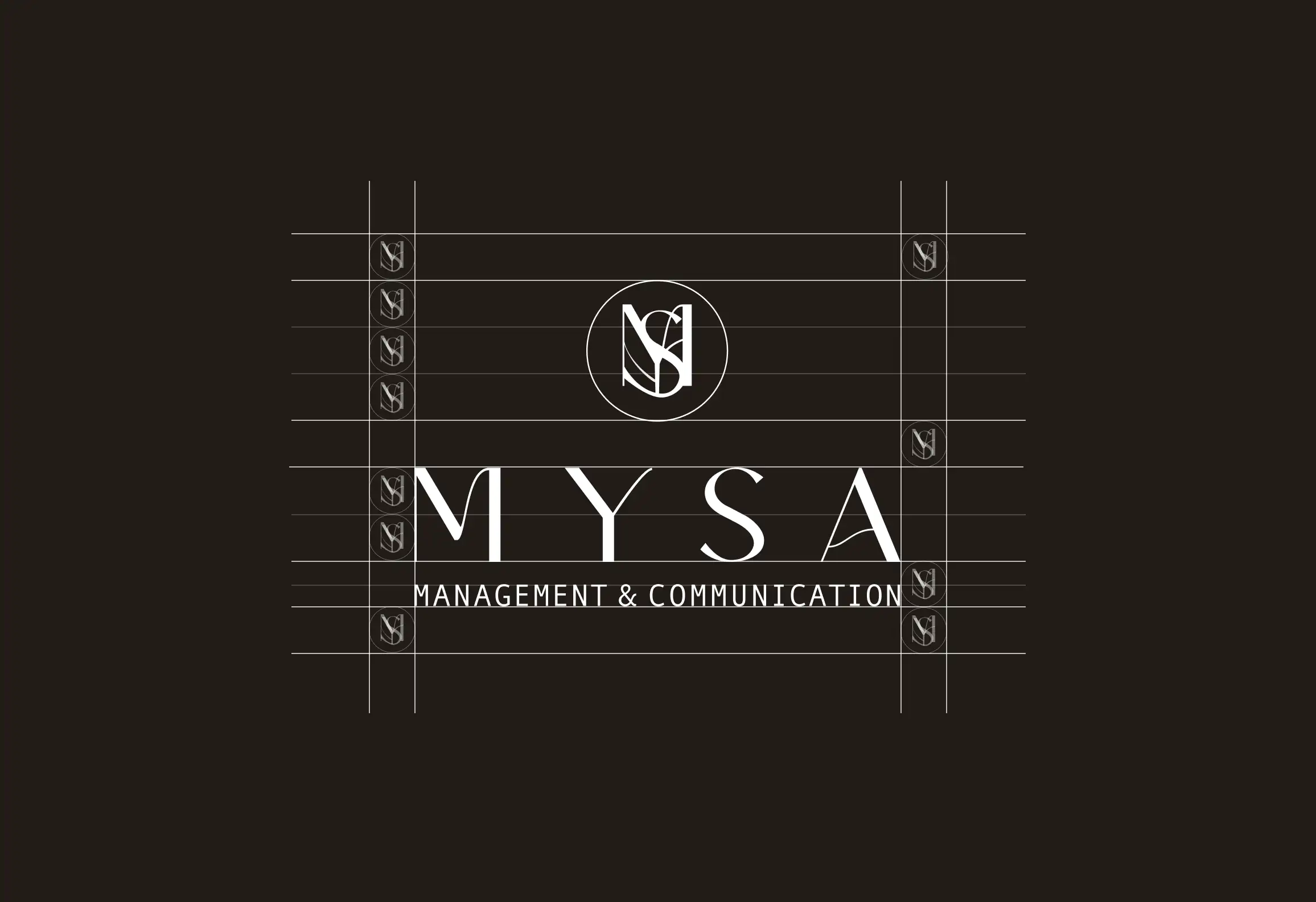 MYSA logo construction on a dark grid