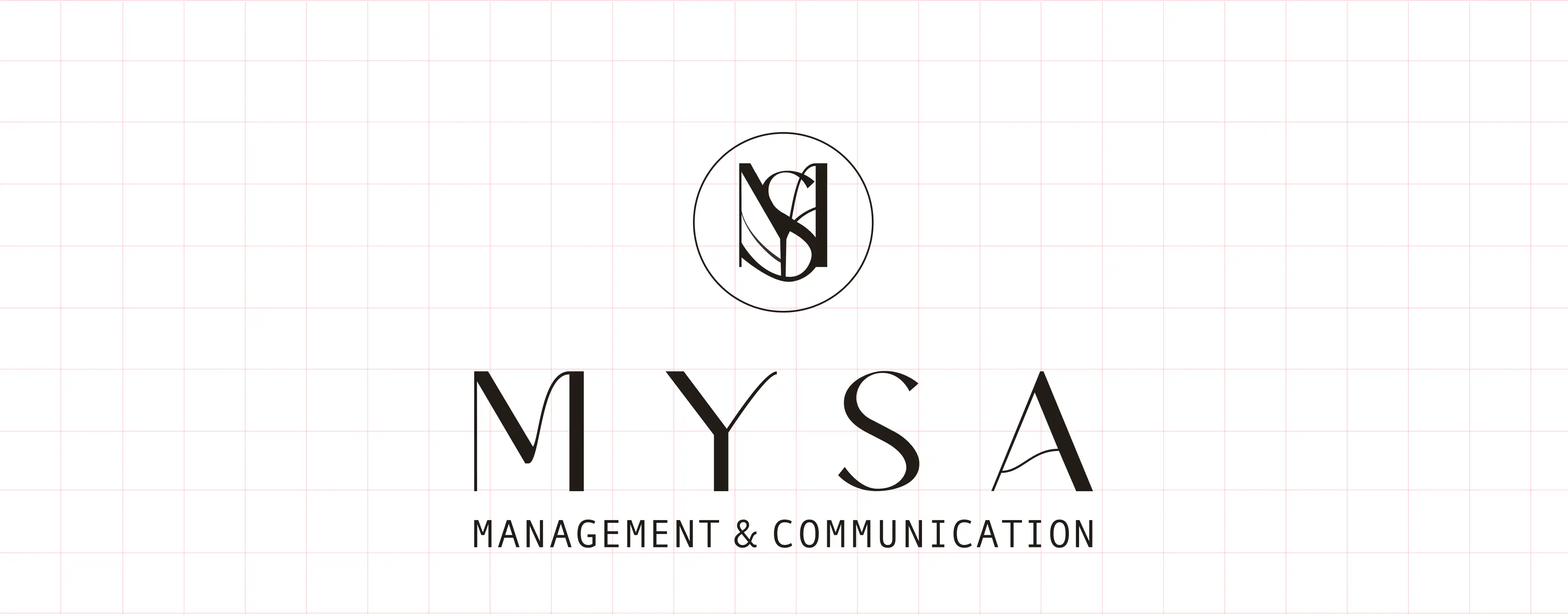The MYSA Management & Communication wordmark on a light construction grid